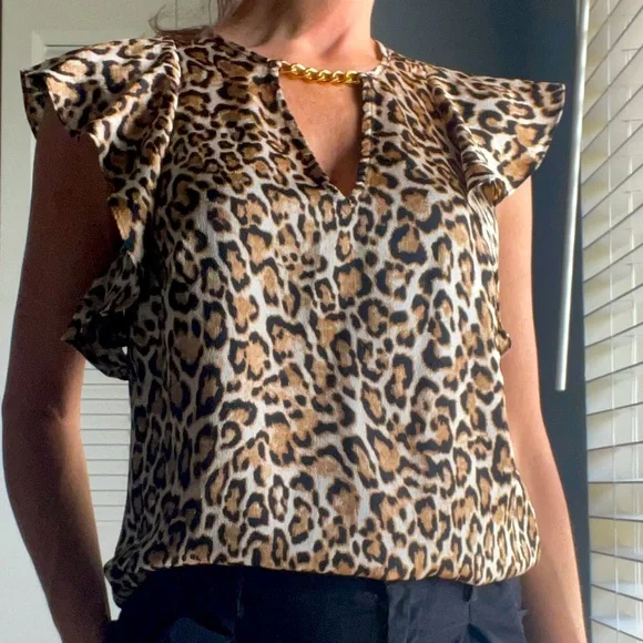 Leopard Print Blouse Michael Kors - Ruffle short sleeve - Picture 3 of 8